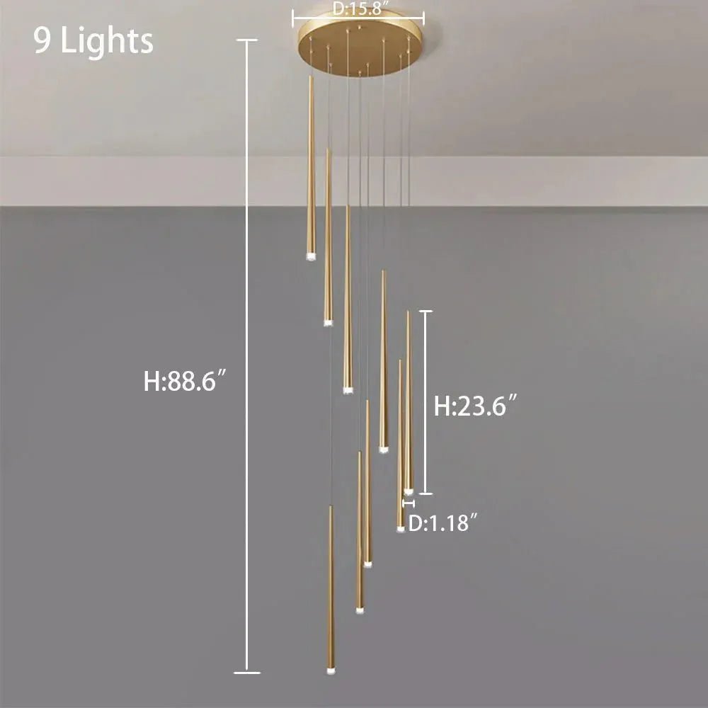 Minimalism Foyer Staircase Chandelier Ceiling Pendant Lighting Fixture For Living Room Entryway In Gold/ Black Finish - 6 Lights/ D11.8"*H78.7"GoldWarm LightBlushlighting