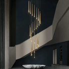 Minimalism Foyer Staircase Chandelier Ceiling Pendant Lighting Fixture For Living Room Entryway In Gold/ Black Finish - Blushlighting