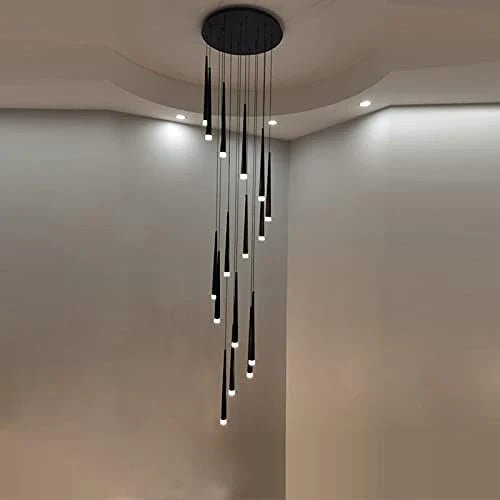Minimalism Foyer Staircase Chandelier Ceiling Pendant Lighting Fixture For Living Room Entryway In Gold/ Black Finish - Blushlighting