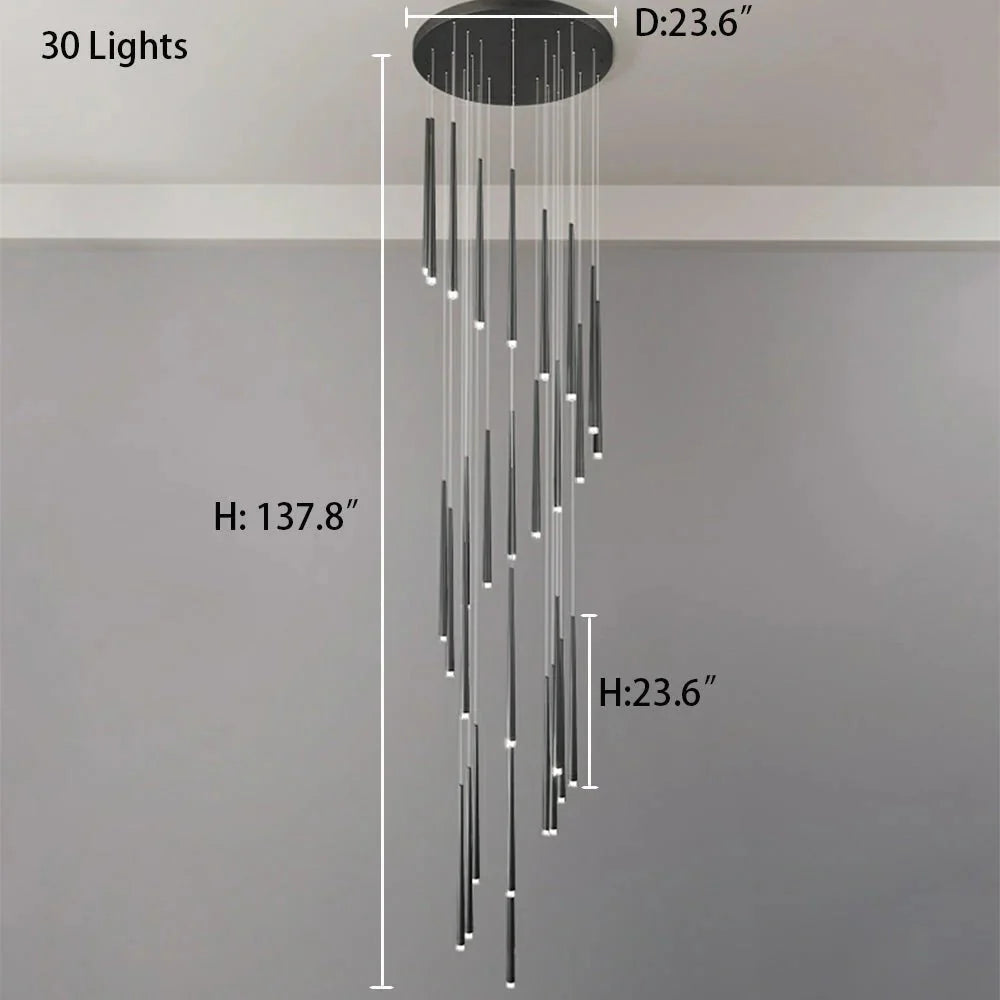 Minimalism Foyer Staircase Chandelier Ceiling Pendant Lighting Fixture For Living Room Entryway In Gold/ Black Finish - Blushlighting