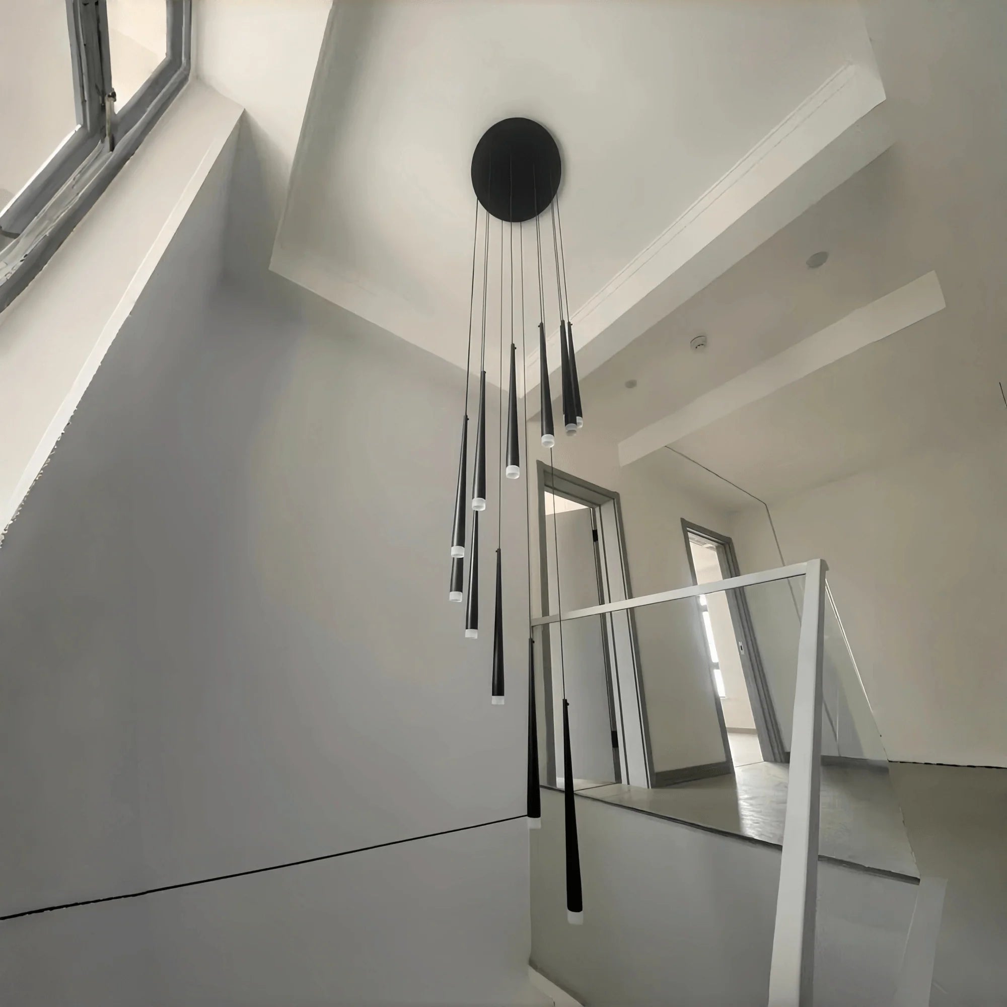 Minimalism Foyer Staircase Chandelier Ceiling Pendant Lighting Fixture For Living Room Entryway In Gold/ Black Finish - Blushlighting