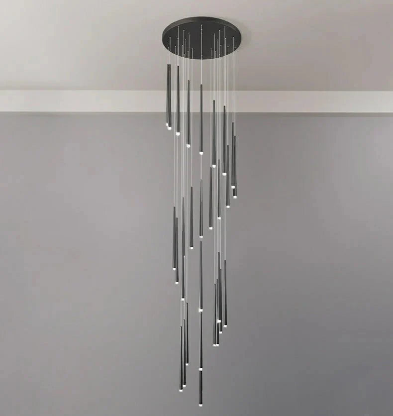 Minimalism Foyer Staircase Chandelier Ceiling Pendant Lighting Fixture For Living Room Entryway In Gold/ Black Finish - Blushlighting