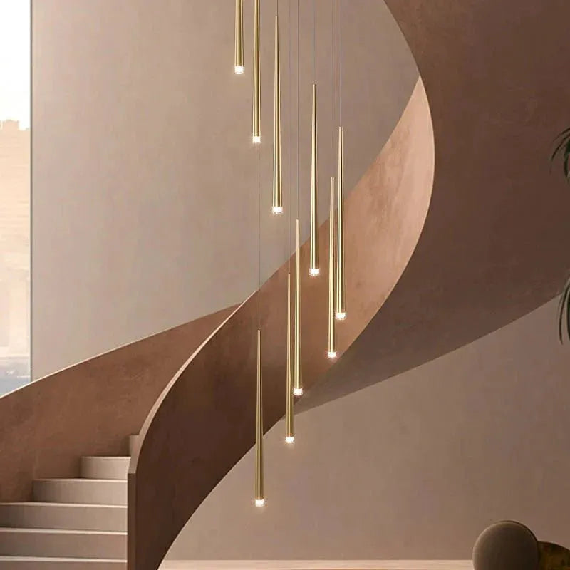 Minimalism Foyer Staircase Chandelier Ceiling Pendant Lighting Fixture For Living Room Entryway In Gold/ Black Finish - Blushlighting