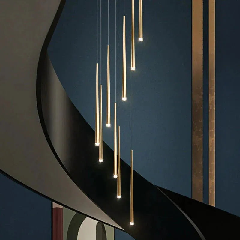 Minimalism Foyer Staircase Chandelier Ceiling Pendant Lighting Fixture For Living Room Entryway In Gold/ Black Finish - Blushlighting