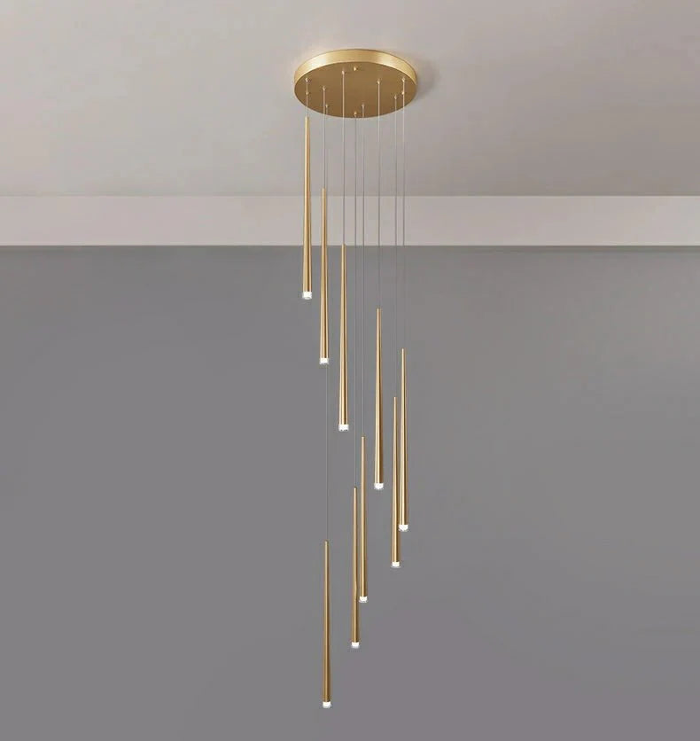 Minimalism Foyer Staircase Chandelier Ceiling Pendant Lighting Fixture For Living Room Entryway In Gold/ Black Finish - Blushlighting