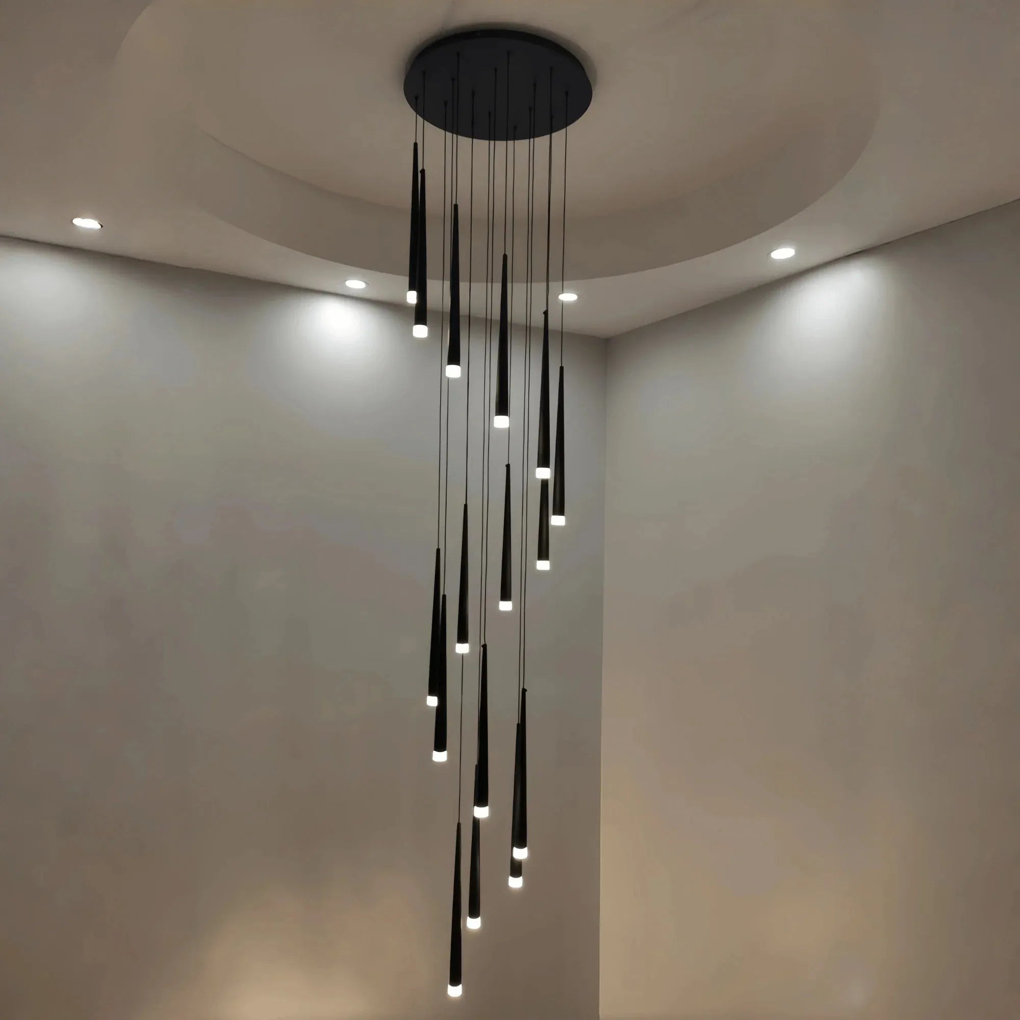 Minimalism Foyer Staircase Chandelier Ceiling Pendant Lighting Fixture For Living Room Entryway In Gold/ Black Finish - Blushlighting