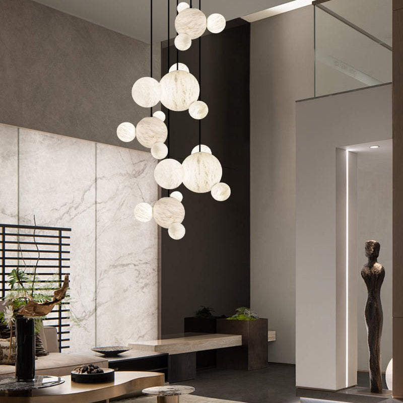Minimalist Antique Alabaster Cluster Pendant Light Fixtures 6" Wide - 1P-D15CM/D5.91"White + Black RodBlushlighting