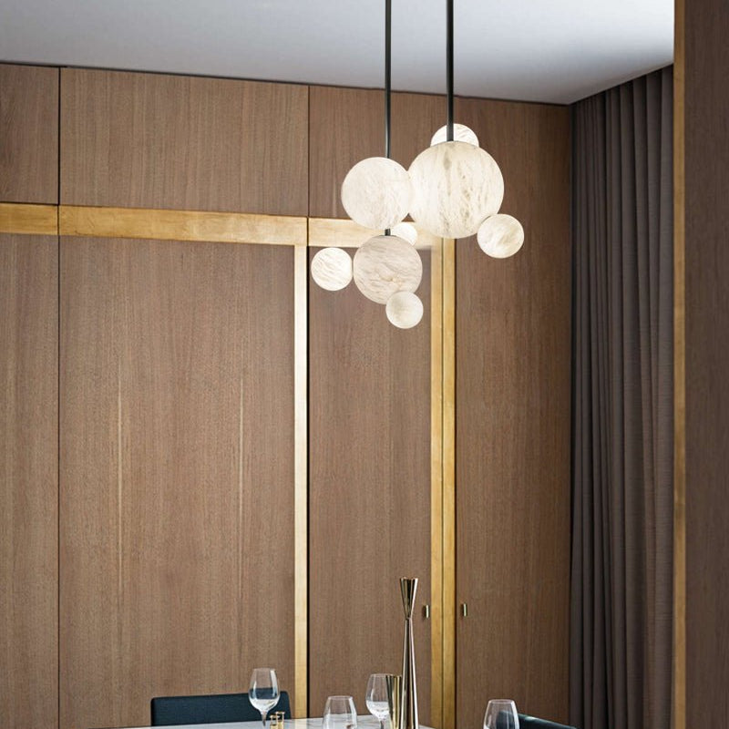 Minimalist Antique Alabaster Cluster Pendant Light Fixtures 6" Wide - 1P-D15CM/D5.91"White + Black RodBlushlighting