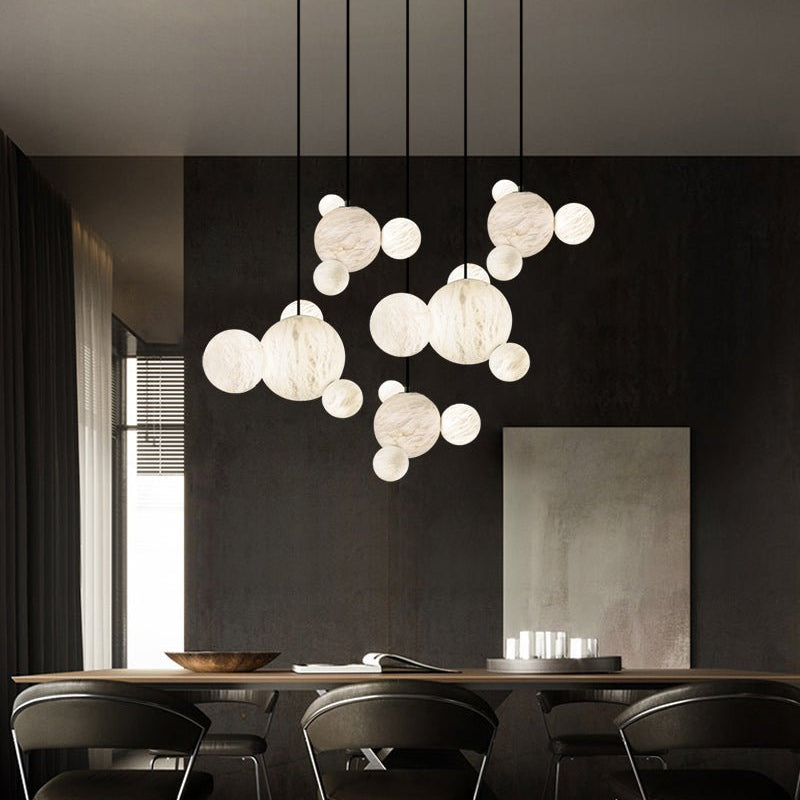 Minimalist Antique Alabaster Cluster Pendant Light Fixtures 6" Wide - 1P-D15CM/D5.91"White + Black RodBlushlighting
