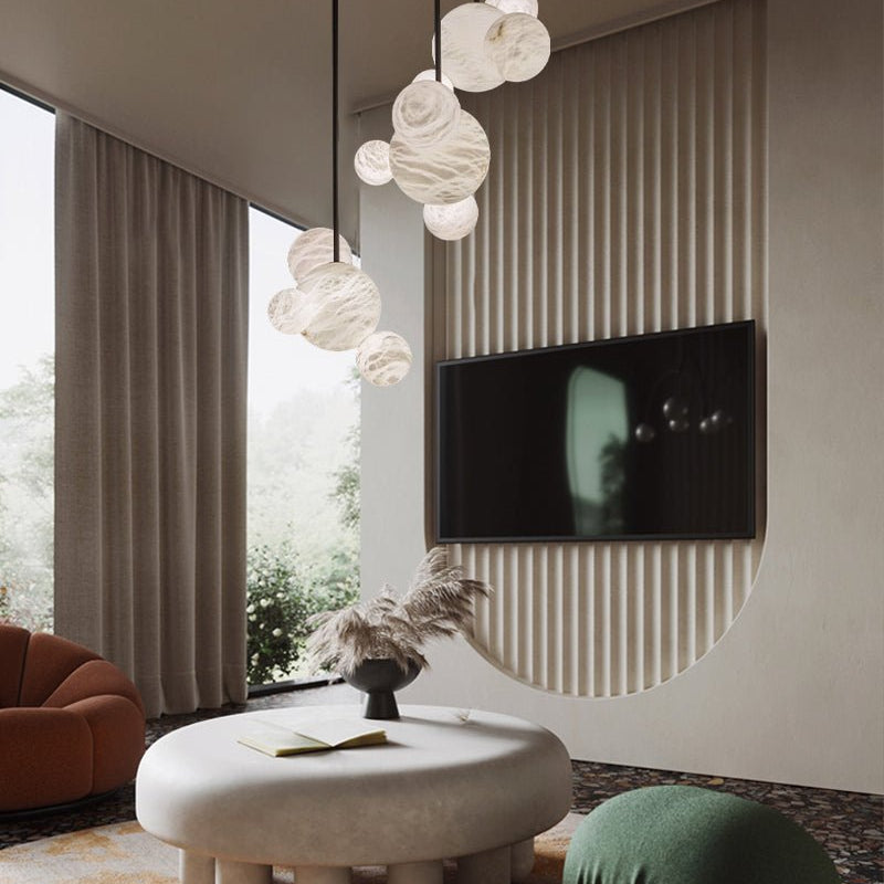 Minimalist Antique Alabaster Cluster Pendant Light Fixtures 6" Wide - 1P-D15CM/D5.91"White + Black RodBlushlighting