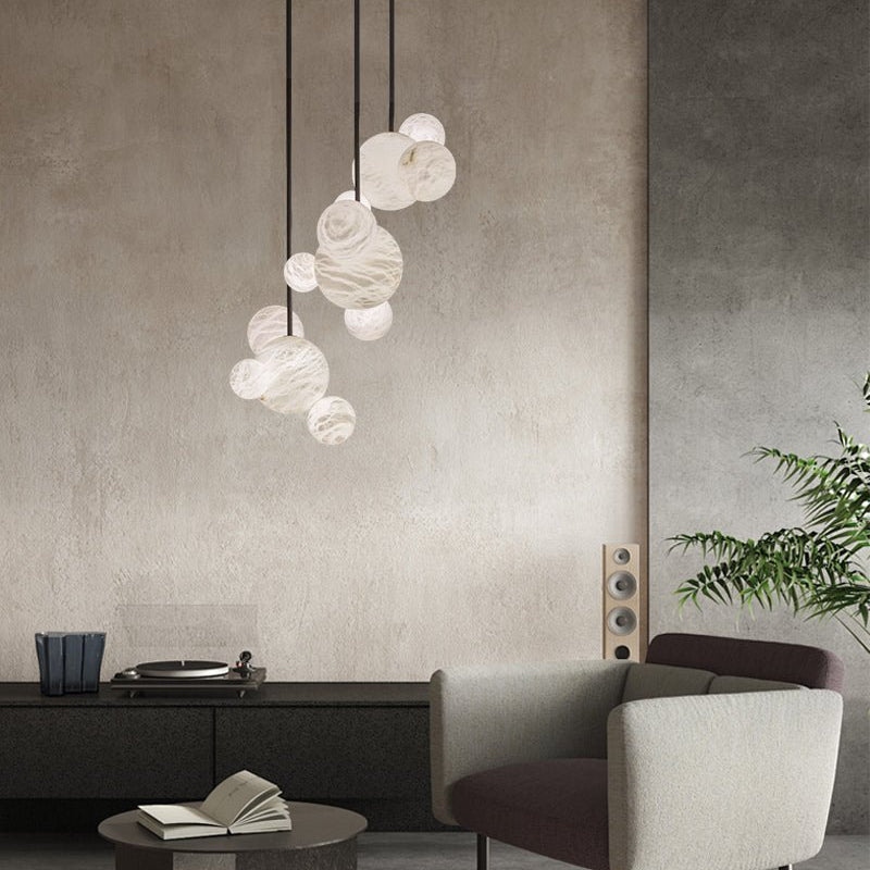 Minimalist Antique Alabaster Cluster Pendant Light Fixtures 6" Wide - 1P-D15CM/D5.91"White + Black RodBlushlighting