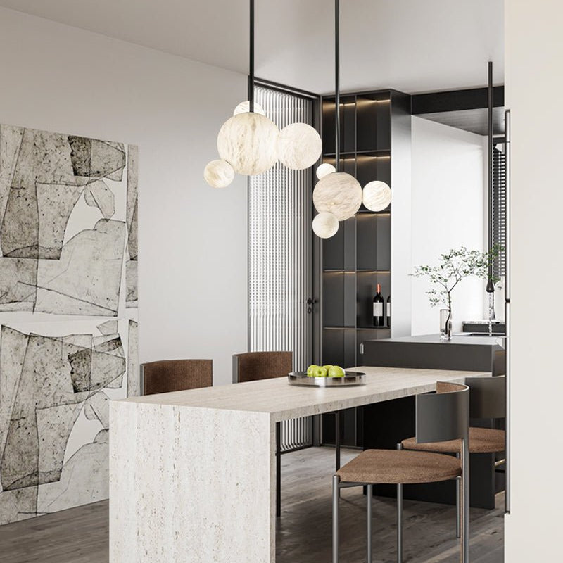 Minimalist Antique Alabaster Cluster Pendant Light Fixtures 6" Wide - 1P-D15CM/D5.91"White + Black RodBlushlighting