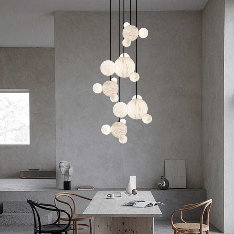 Minimalist Antique Alabaster Cluster Pendant Light Fixtures 6" Wide - 1P-D15CM/D5.91"White + Black RodBlushlighting