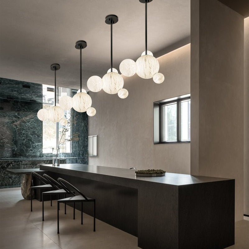 Minimalist Antique Alabaster Cluster Pendant Light Fixtures 6" Wide - 1P-D15CM/D5.91"White + Black RodBlushlighting
