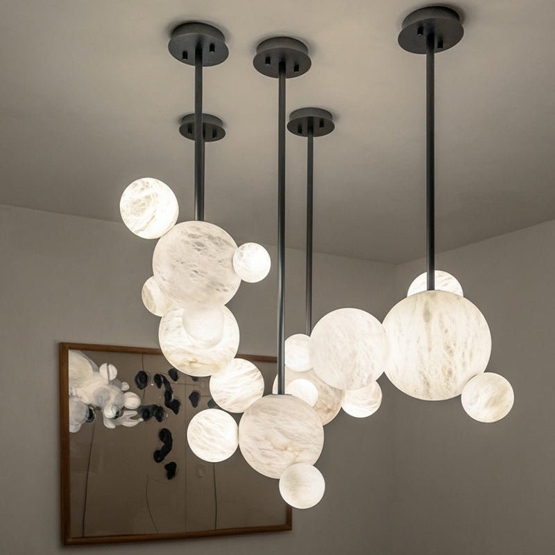 Minimalist Antique Alabaster Cluster Pendant Light Fixtures 6" Wide - 1P-D15CM/D5.91"White + Black RodBlushlighting