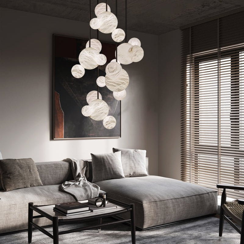 Minimalist Antique Alabaster Cluster Pendant Light Fixtures 6" Wide - 1P-D15CM/D5.91"White + Black RodBlushlighting
