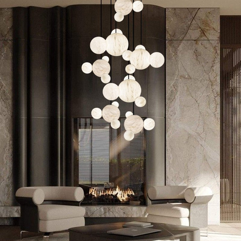 Minimalist Antique Alabaster Cluster Pendant Light Fixtures 6" Wide - 1P-D15CM/D5.91"White + Black RodBlushlighting