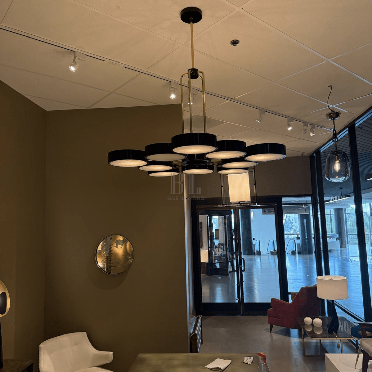 Modern 10-Light Round Alabaster Cluster Chandelier for Low-ceiling - D44"*H42"(D111.76cm*H106.68cm)Warm LightBlushlighting