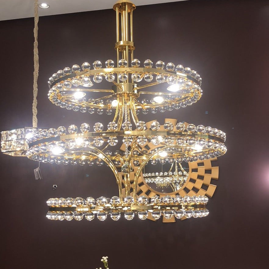 Modern 2/3 Ring Glass Ball Chandelier for Low-ceiling - 2 Rings/D39.25"*H32.5"BrassDimmable Warm LightBlushlighting