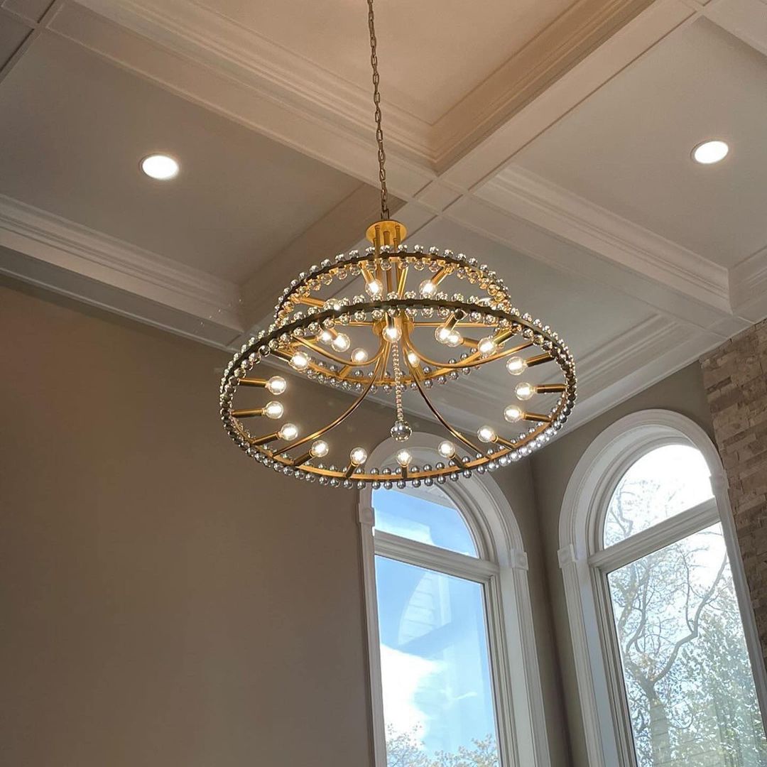 Modern 2/3 Ring Glass Ball Chandelier for Low-ceiling - 2 Rings/D39.25"*H32.5"BrassDimmable Warm LightBlushlighting