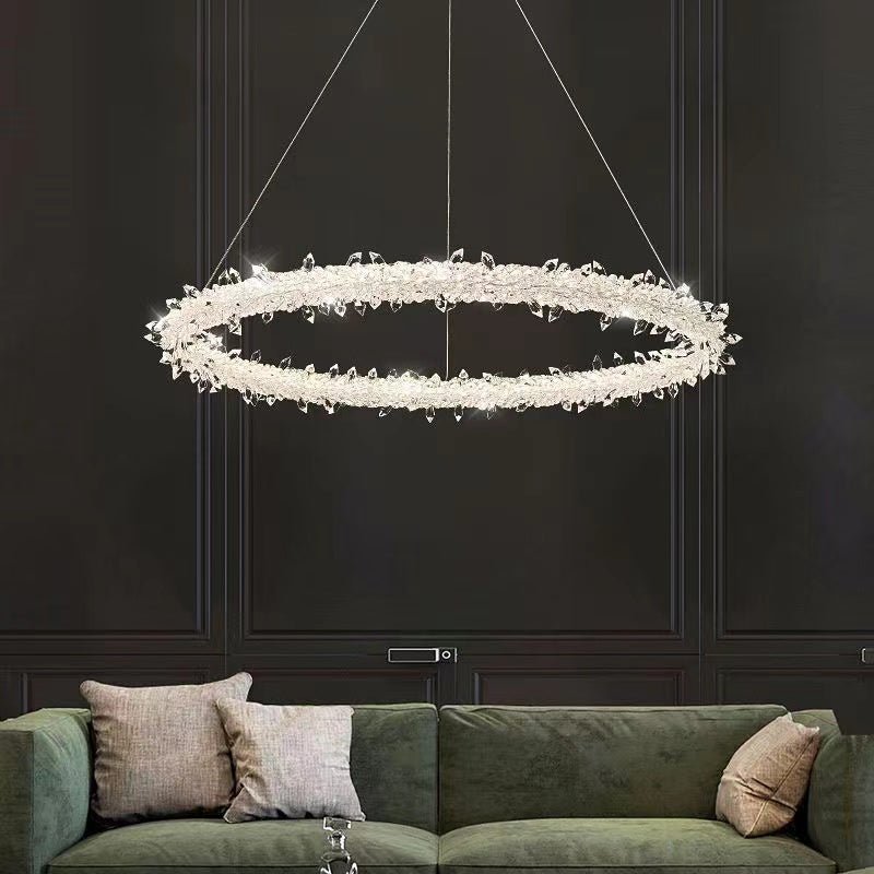 Modern 3 - Ring Halo Crystal Chandelier for Living Room/Bedroom - 1 Ring/D19.7"*H118.1"Warm LightBlushlighting