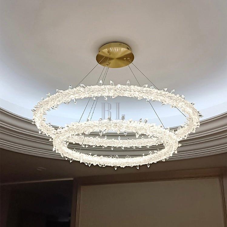 Modern 3 - Ring Halo Crystal Chandelier for Living Room/Bedroom - 1 Ring/D19.7"*H118.1"Warm LightBlushlighting