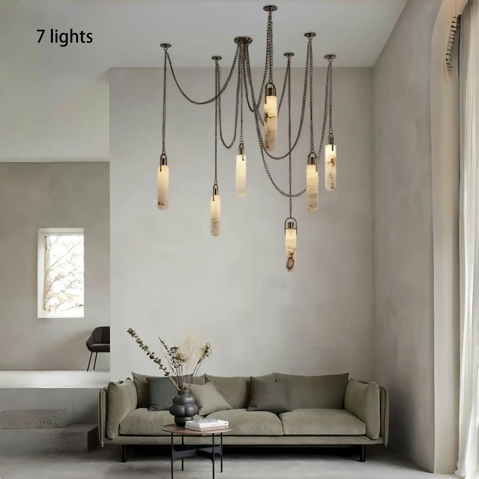 Alabaster Flint 1/2/3/5/7/9/12/15-Light LED Multi-Drop Pendant-7 light-D9*H39CM/D3.54*H15.36"-Blushlighting