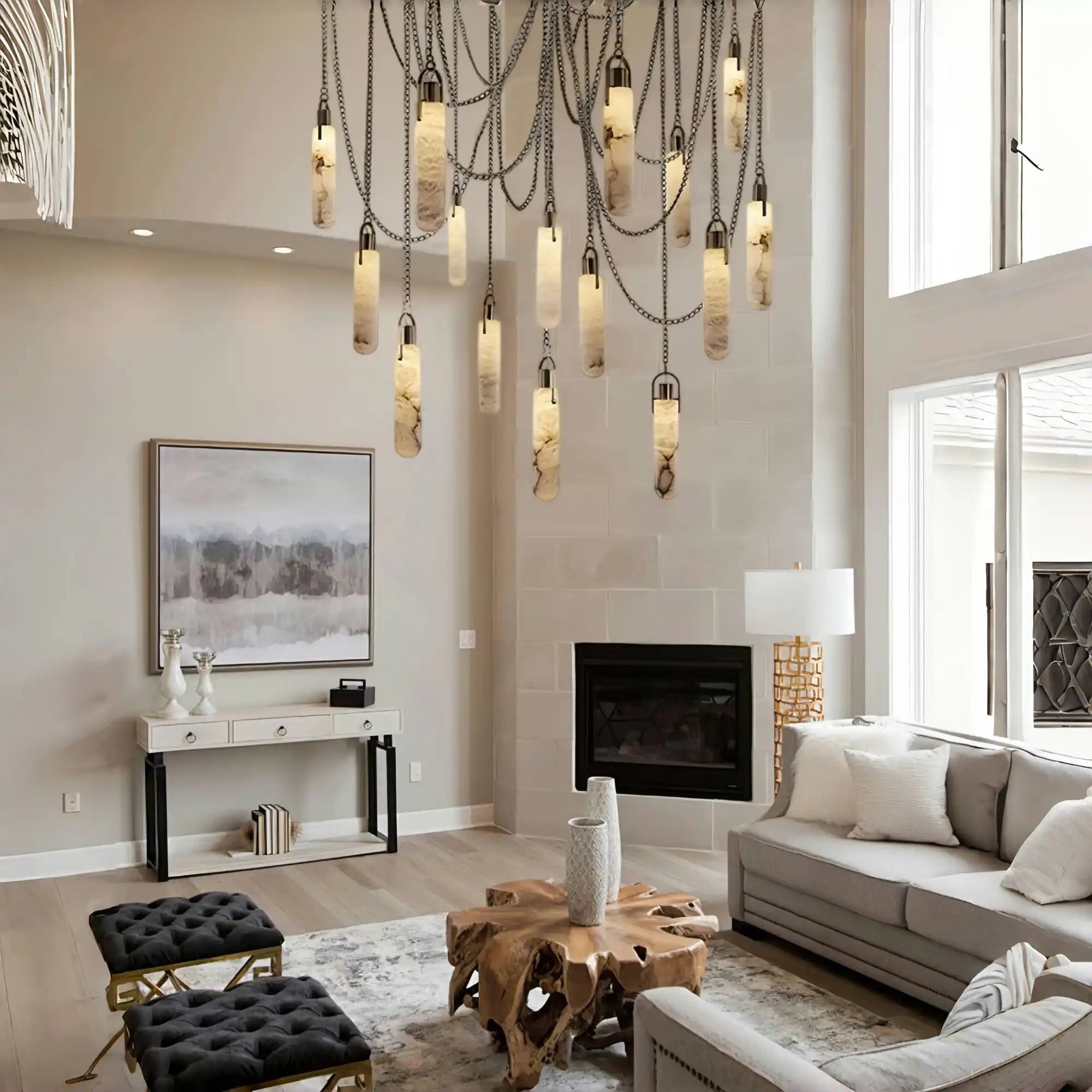 Alabaster Flint 1/2/3/5/7/9/12/15-Light LED Multi-Drop Pendant-15 light-D9*H39CM/D3.54*H15.36"-Blushlighting
