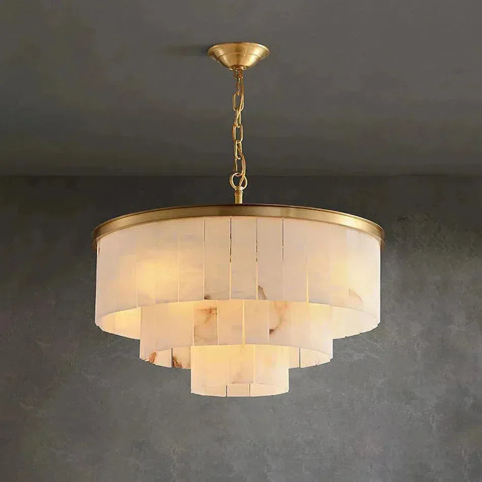 Modern Alabaster Tiered Chandelier-Copper+White-Dia 60cm x H 65cm / D 23.6 x H 25.6-Blushlighting