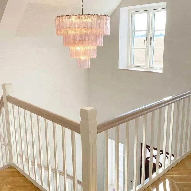 Modern Art Design 3/4/5/7-Tier Hand-blown Glass Tiered Chandelier - 3-Tier/D26.5"*H22"ClearWarm LightBlushlighting