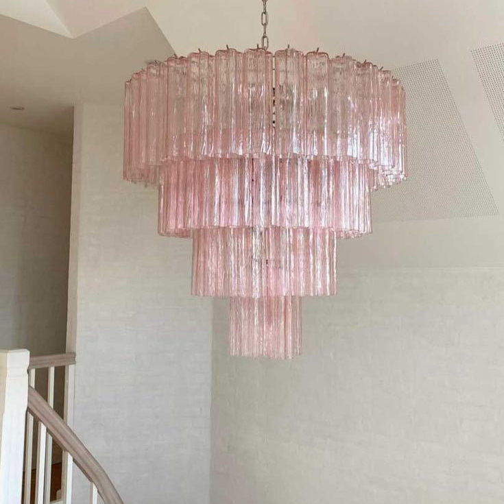 Modern Art Design 3/4/5/7 - Tier Hand - blown Glass Tiered Chandelier - 4 - Tier/D33.5"*H35"PinkWarm LightBlushlighting