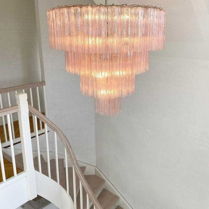 Modern Art Design 3/4/5/7 - Tier Hand - blown Glass Tiered Chandelier - 4 - Tier/D33.5"*H35"PinkWarm LightBlushlighting