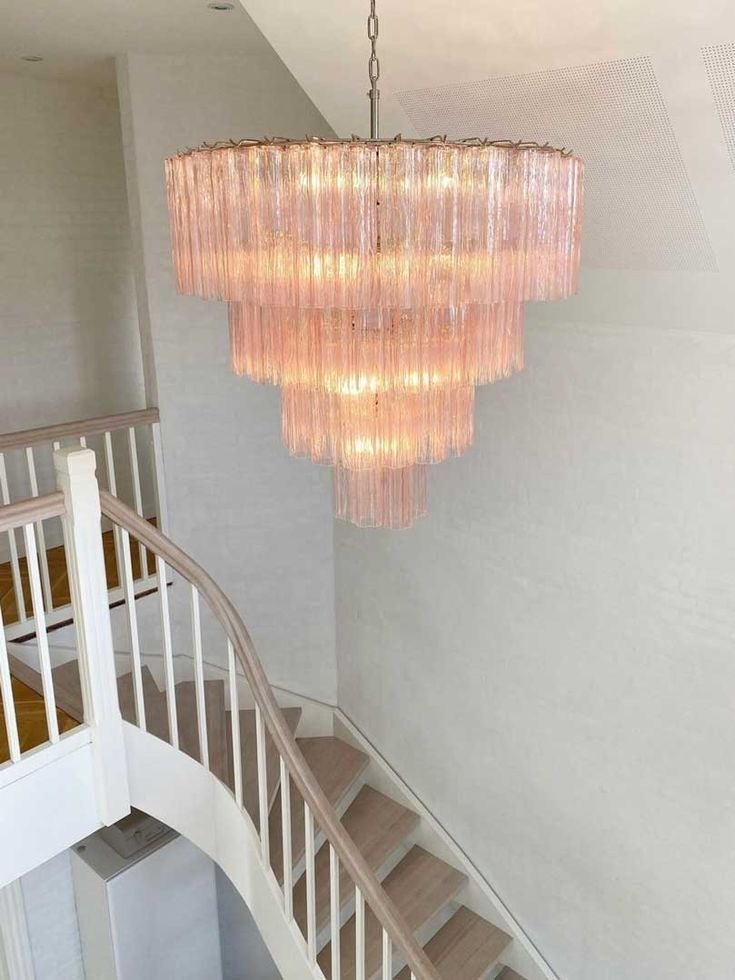Modern Art Design 3/4/5/7 - Tier Hand - blown Glass Tiered Chandelier - 4 - Tier/D33.5"*H35"PinkWarm LightBlushlighting
