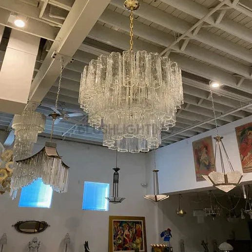 Modern Art Design 3/4/5/7 - Tier Hand - blown Glass Tiered Chandelier - 5 - Tier/D29.88"*H31.5"ClearWarm LightBlushlighting