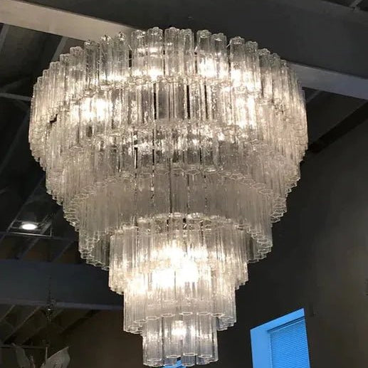 Modern Art Design 3/4/5/7 - Tier Hand - blown Glass Tiered Chandelier - 5 - Tier/D29.88"*H31.5"ClearWarm LightBlushlighting