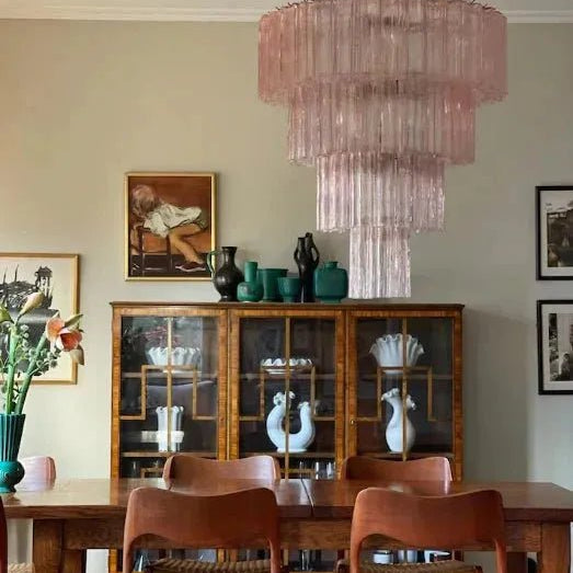 Modern Art Design 3/4/5/7-Tier Hand-blown Glass Tiered Chandelier - 3-Tier/D26.5"*H22"ClearWarm LightBlushlighting