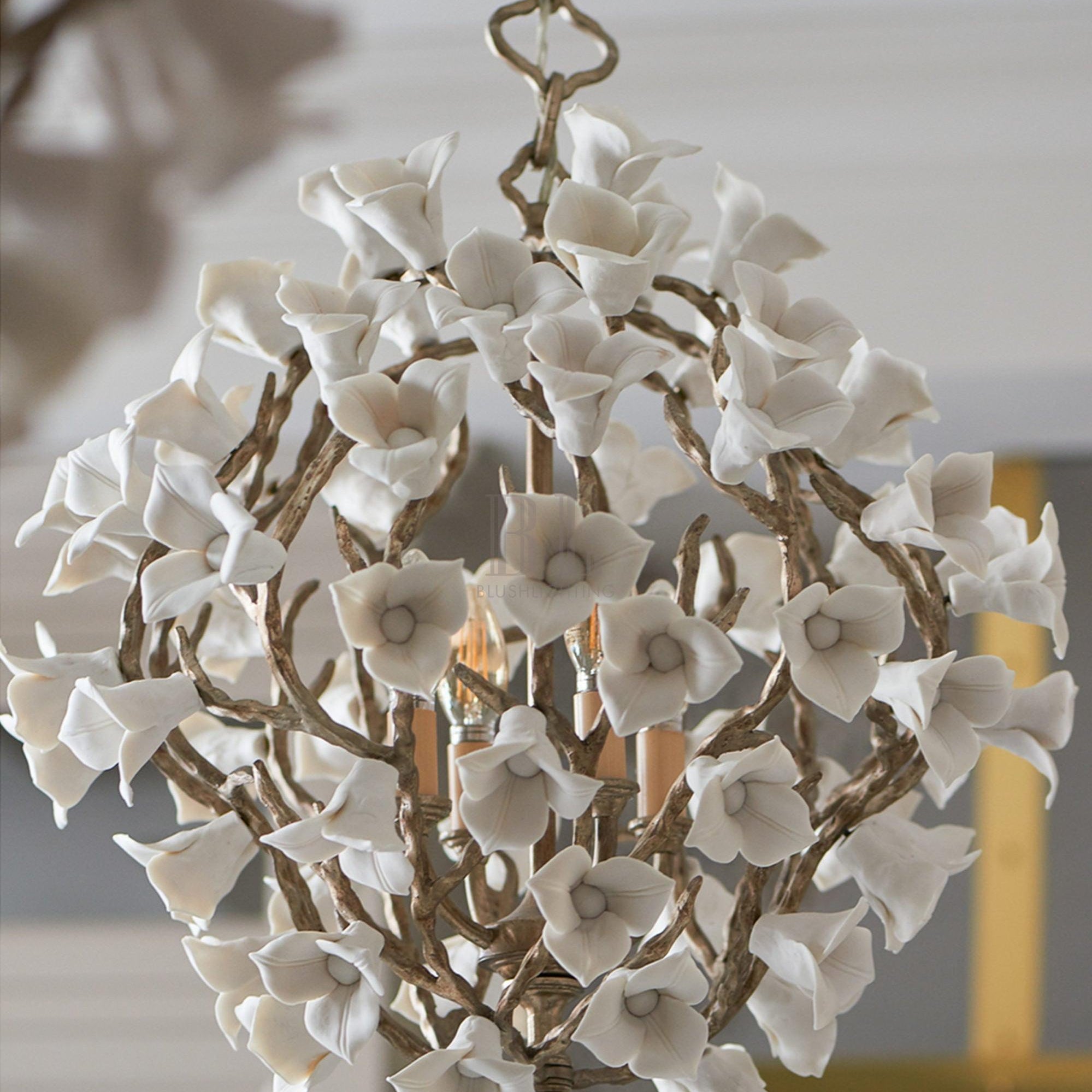 Modern Art Design Lily Ceramic Flower Chandelier for Low-ceiling-Blushlighting-Blushlighting