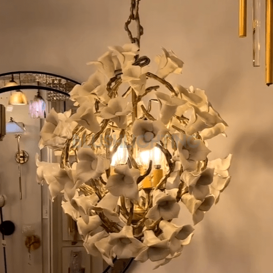 Modern Art Design Lily Ceramic Flower Chandelier for Low-ceiling-Blushlighting-Blushlighting