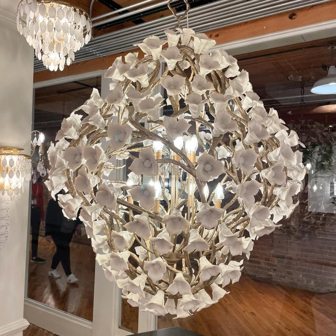 Modern Art Design Lily Ceramic Flower Chandelier for Low-ceiling-Blushlighting-6 Lights/D26.25"*H30"-Warm Light-Blushlighting