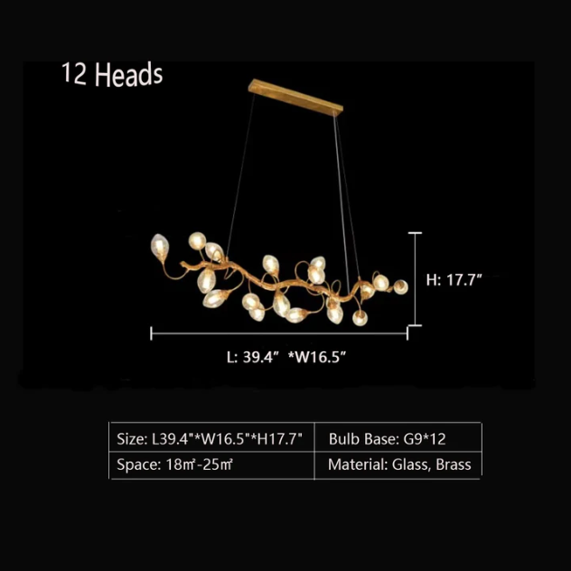 12Heads: L39.4"*W16.5"*H17.7" chandelier,chandeliers,pendant,ceiling,chain,adjustable,long table,big table,big,huge,large,oversize,eggs,branch,brass,glass,air bubble,art