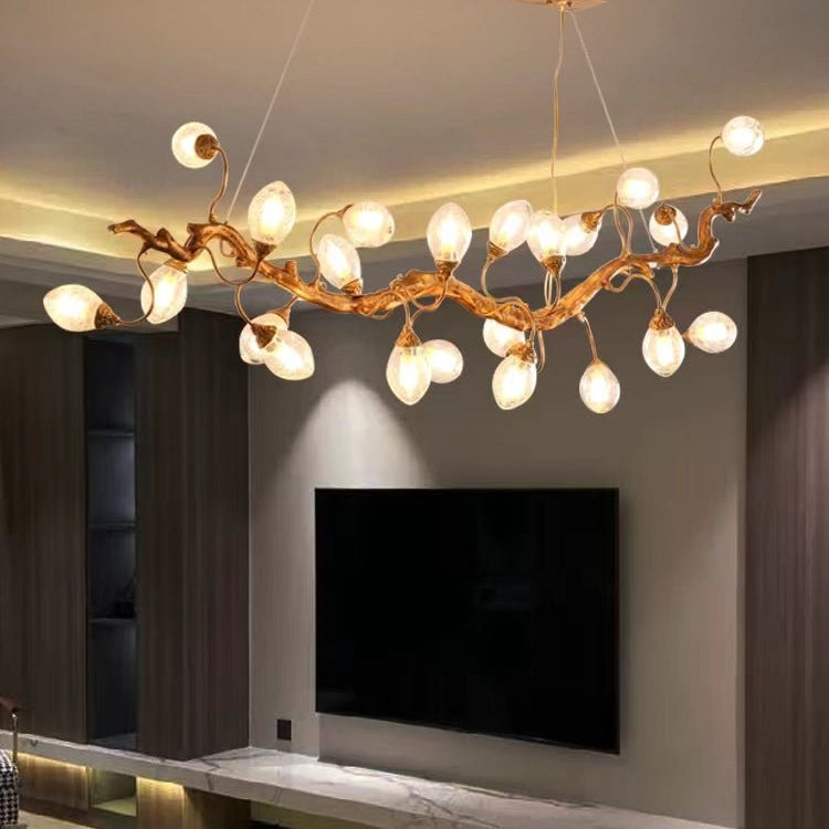 Modern Art Extra Large Branch Style Chandelier with Clear Bubble Glass Eggs for Dining Room and Living Room - 30 Lights: L68.9"*W16.5"*H17.7"Warm LightBlushlighting