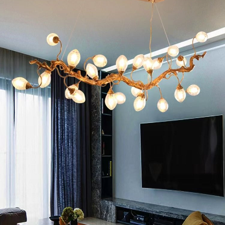 Modern Art Extra Large Branch Style Chandelier with Clear Bubble Glass Eggs for Dining Room and Living Room - 30 Lights: L68.9"*W16.5"*H17.7"Warm LightBlushlighting