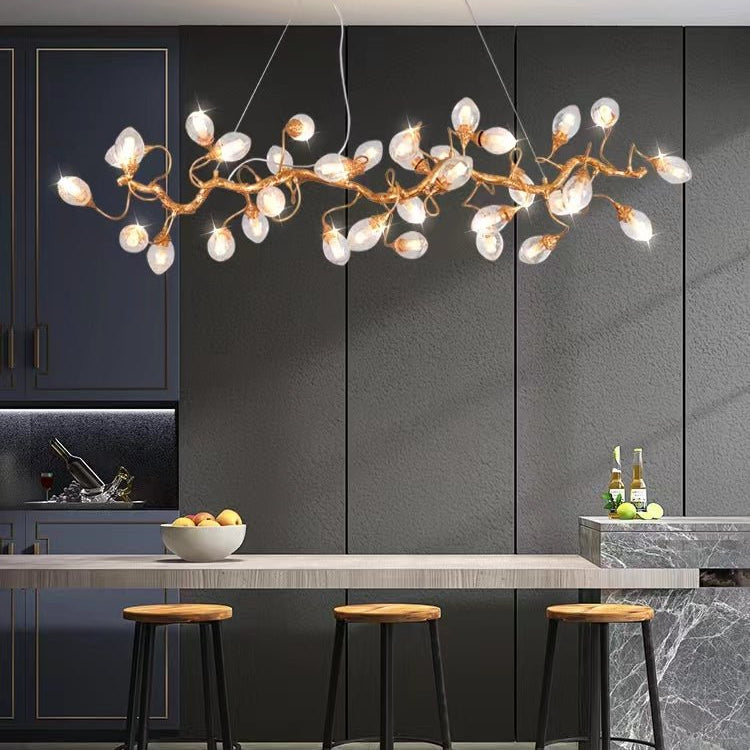Modern Art Extra Large Branch Style Chandelier with Clear Bubble Glass Eggs for Dining Room and Living Room - 21 Lights: L59.0"*W16.5"*H17.7"Warm LightBlushlighting