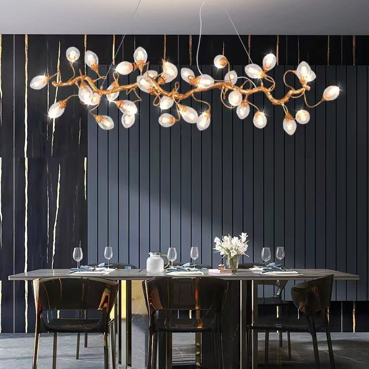 Modern Art Extra Large Branch Style Chandelier with Clear Bubble Glass Eggs for Dining Room and Living Room - 21 Lights: L59.0"*W16.5"*H17.7"Warm LightBlushlighting
