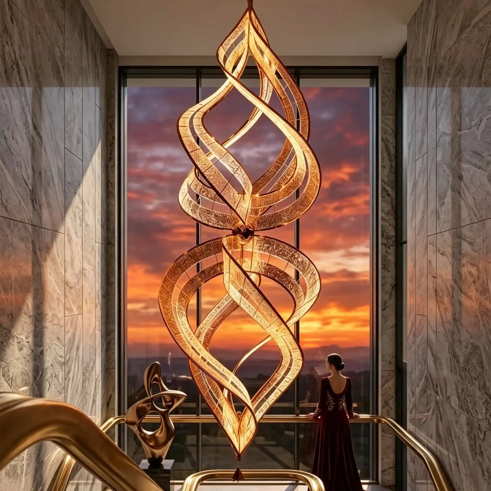 Modern Artistic Double Spiral Acrylic Chandelier for High Ceilings/Staircase/Foyer - D39.37"*H110.24"(D100cm*H280cm)/65kgWarm LightBlushlighting