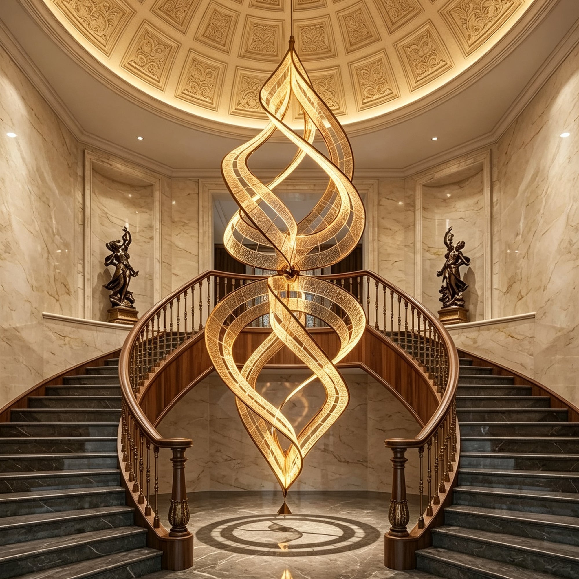Modern Artistic Double Spiral Acrylic Chandelier for High Ceilings/Staircase/Foyer - D39.37"*H110.24"(D100cm*H280cm)/65kgWarm LightBlushlighting