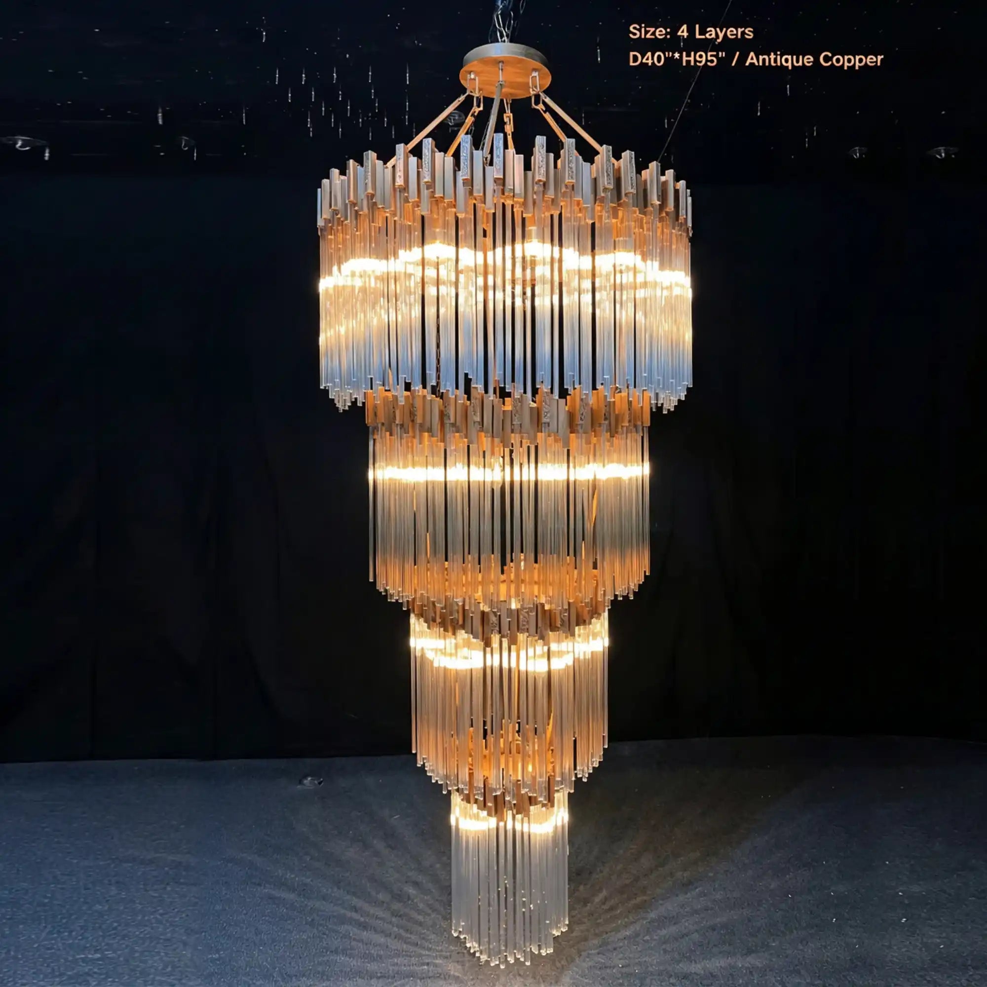 Modern Artistic Luxury Multi-layers Glam Glass Chandelier for High-Ceiling/Staircase/Foyer - 4 Layers/D40"*H95"BlackWarm LightBlushlighting