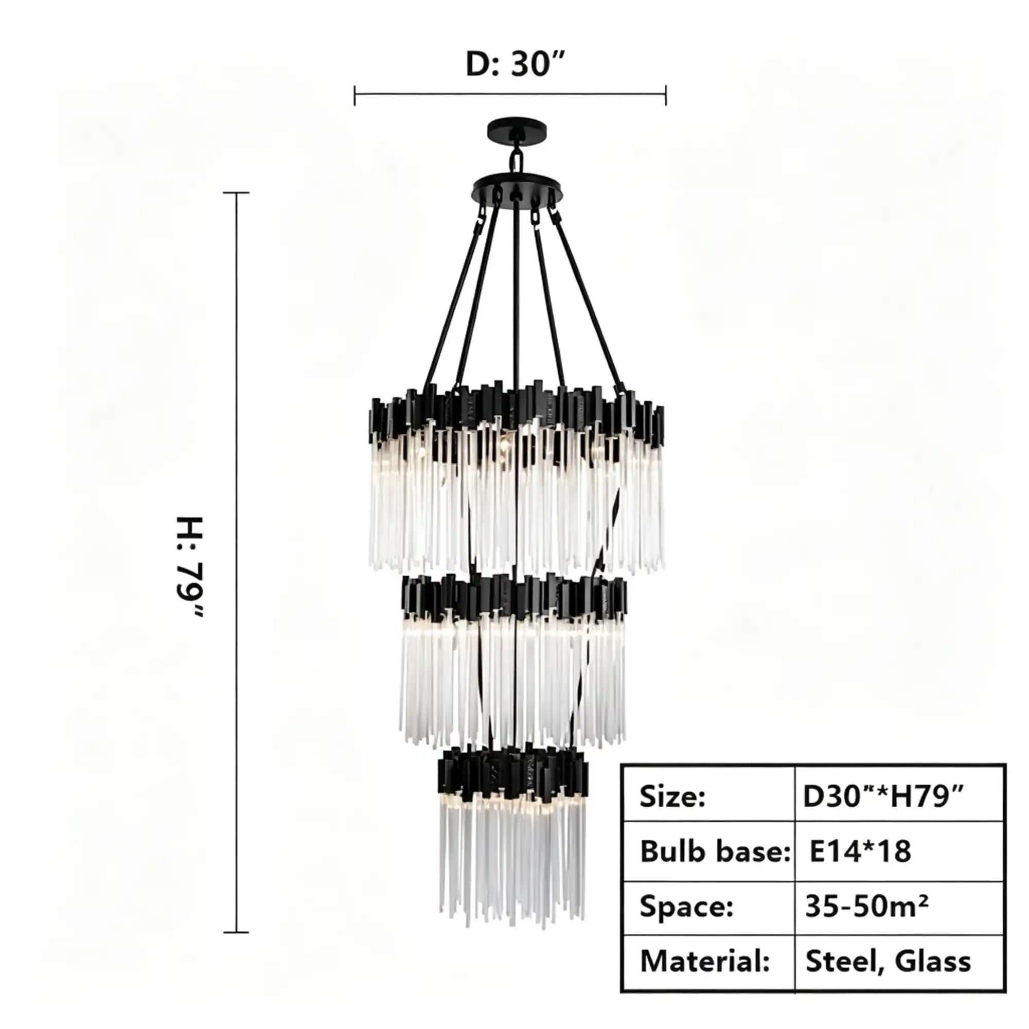 Modern Artistic Luxury Multi-layers Glam Glass Chandelier for High-Ceiling/Staircase/Foyer - 4 Layers/D40"*H95"BlackWarm LightBlushlighting