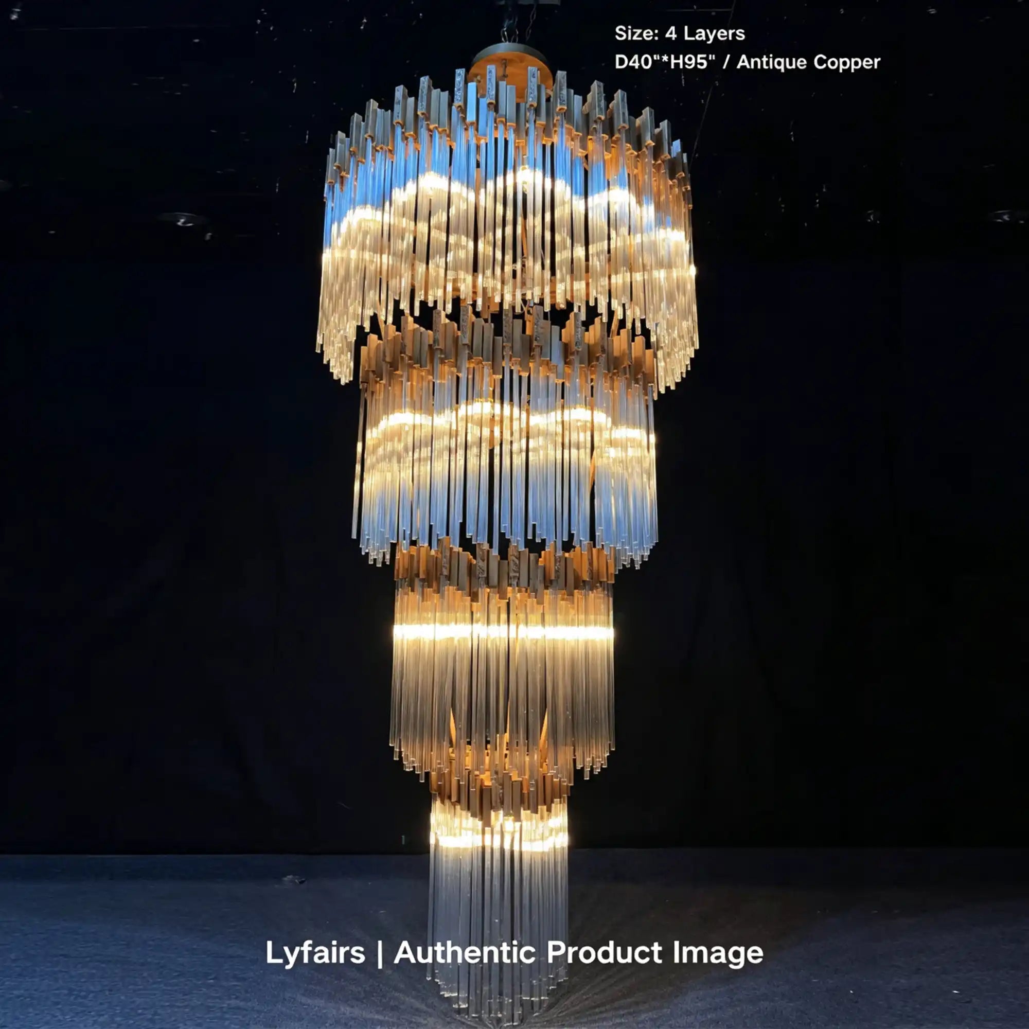 Modern Artistic Luxury Multi-layers Glam Glass Chandelier for High-Ceiling/Staircase/Foyer - 4 Layers/D40"*H95"BlackWarm LightBlushlighting