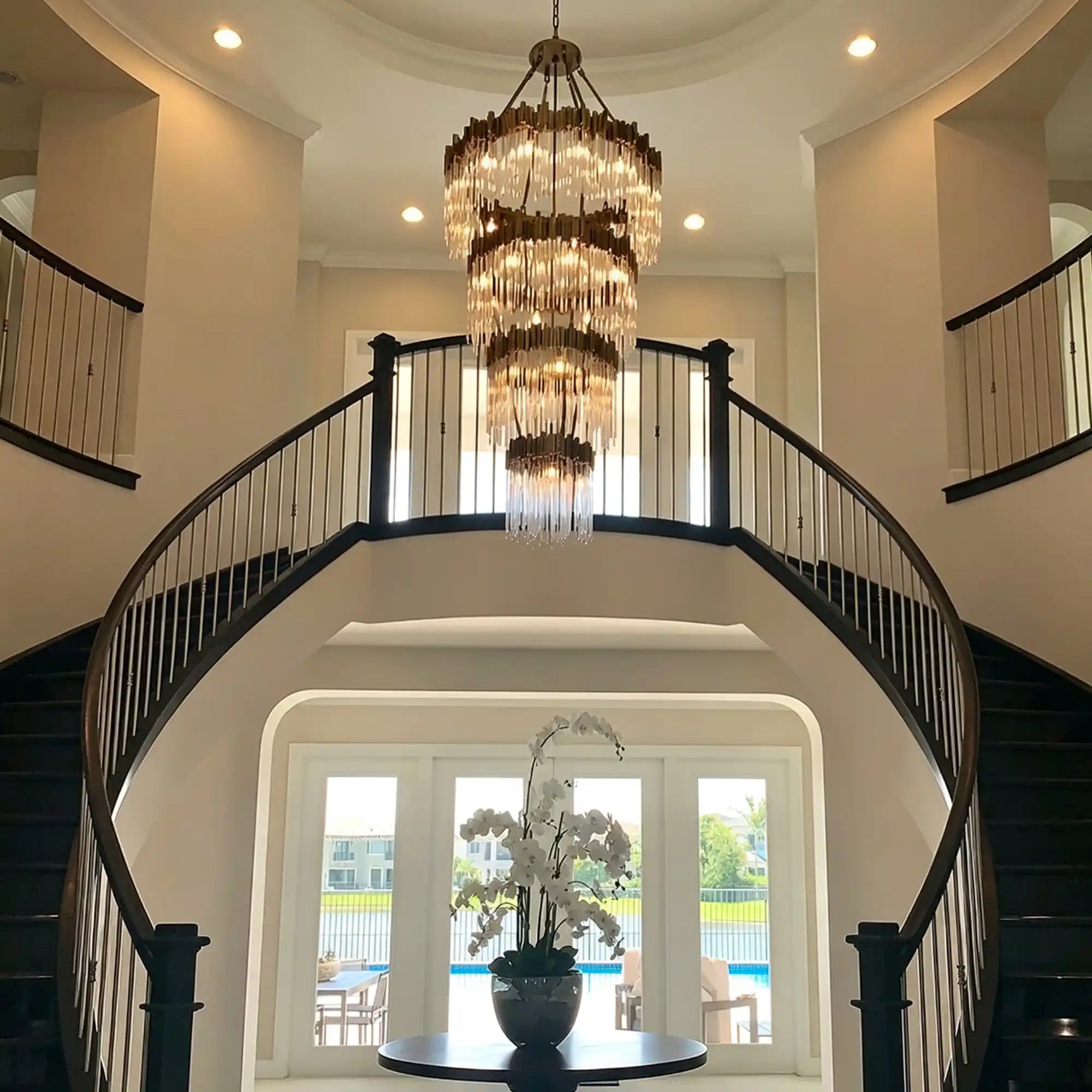 Modern Artistic Luxury Multi-layers Glam Glass Chandelier for High-Ceiling/Staircase/Foyer - 4 Layers/D40"*H95"BlackWarm LightBlushlighting